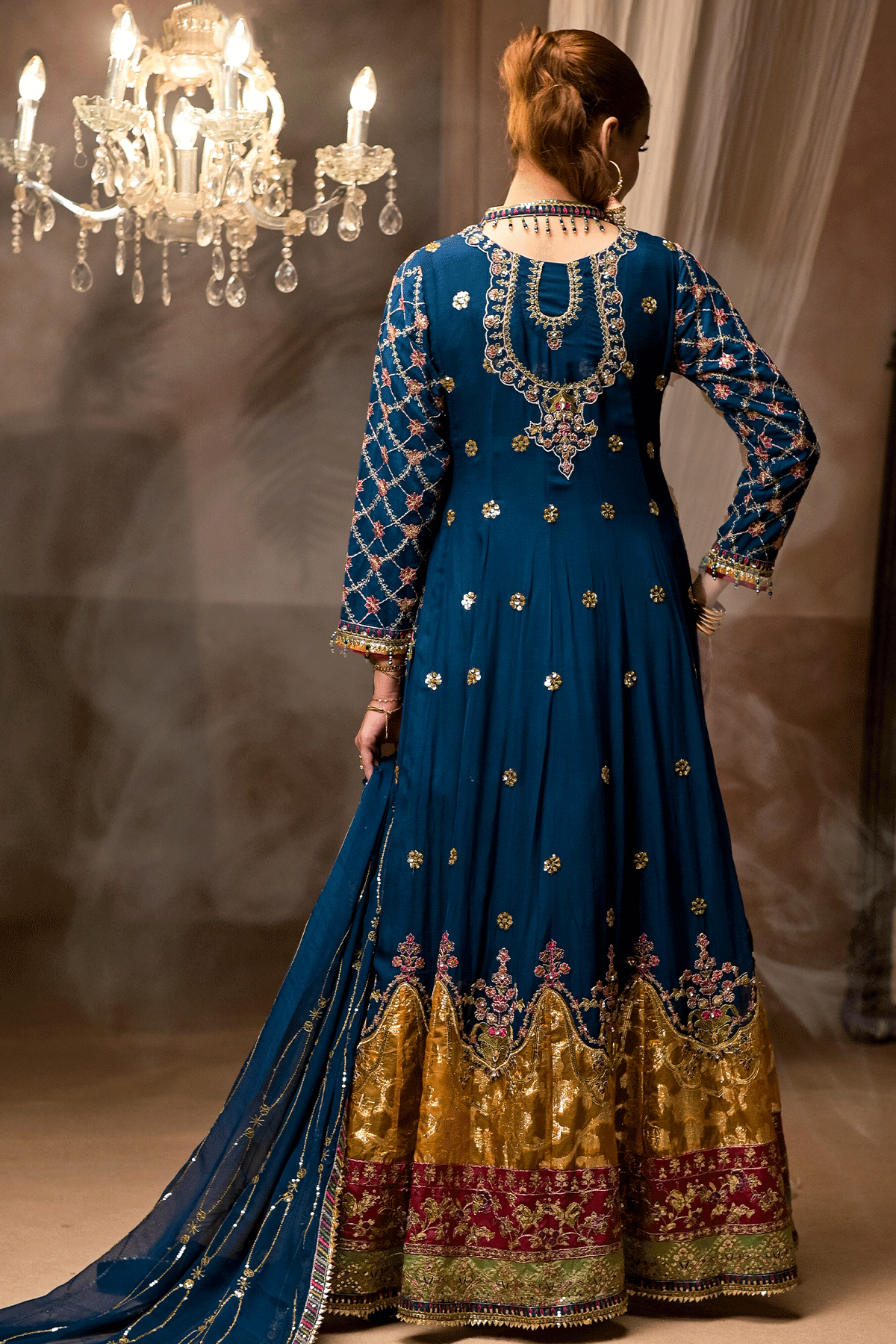 Teal Maxi Pishwas – Embroidered 3-Piece Ready-to-Wear Chiffon Outfit | N2431