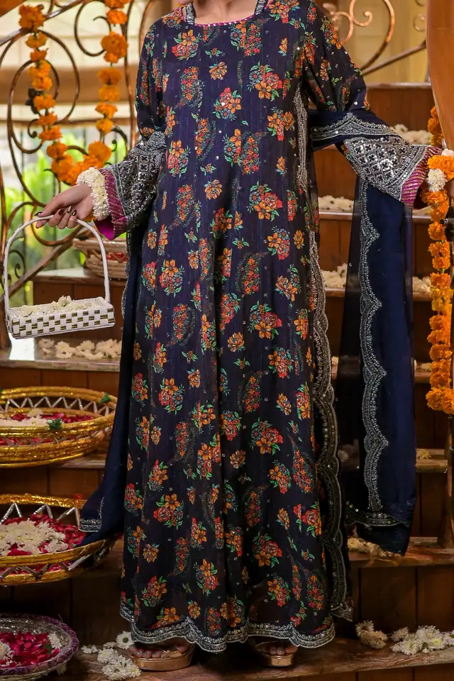 WOMEN'S PRET-CHIFFON DRESS | Dark Blue | Shalwar Kameez Fancy dress