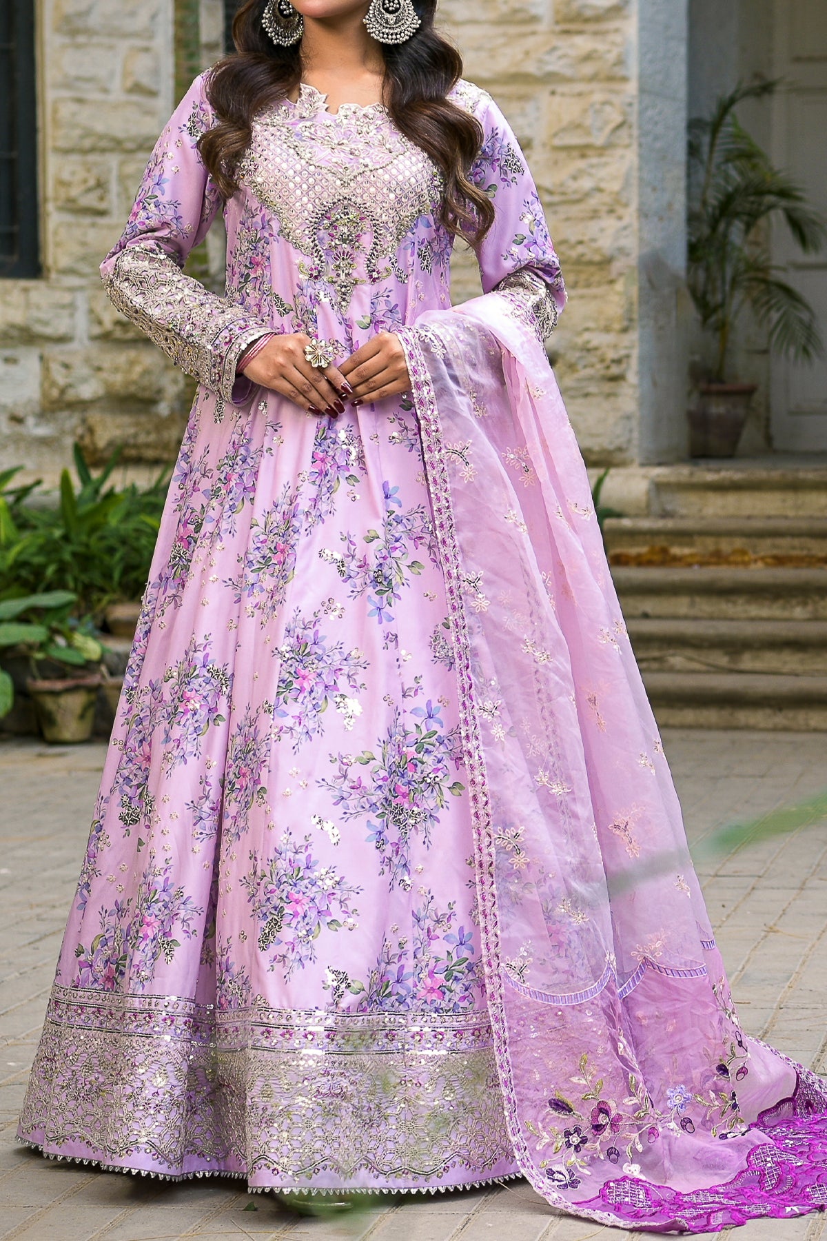 Mauve Embroidered Maxi Dress with Dupatta Formal Wear Zarufacreations Mauve Embroidered Maxi Dress with Dupatta Formal Wear Zarufacreations