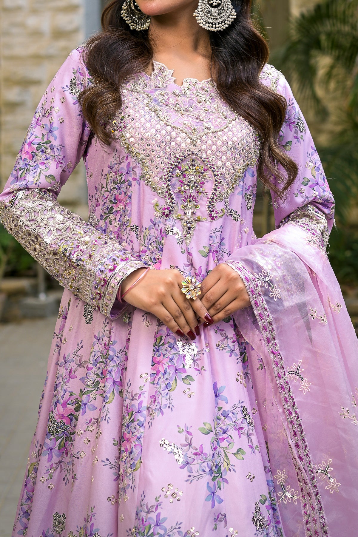Mauve Embroidered Maxi Dress with Dupatta Formal Wear Zarufacreations Mauve Embroidered Maxi Dress with Dupatta Formal Wear Zarufacreations