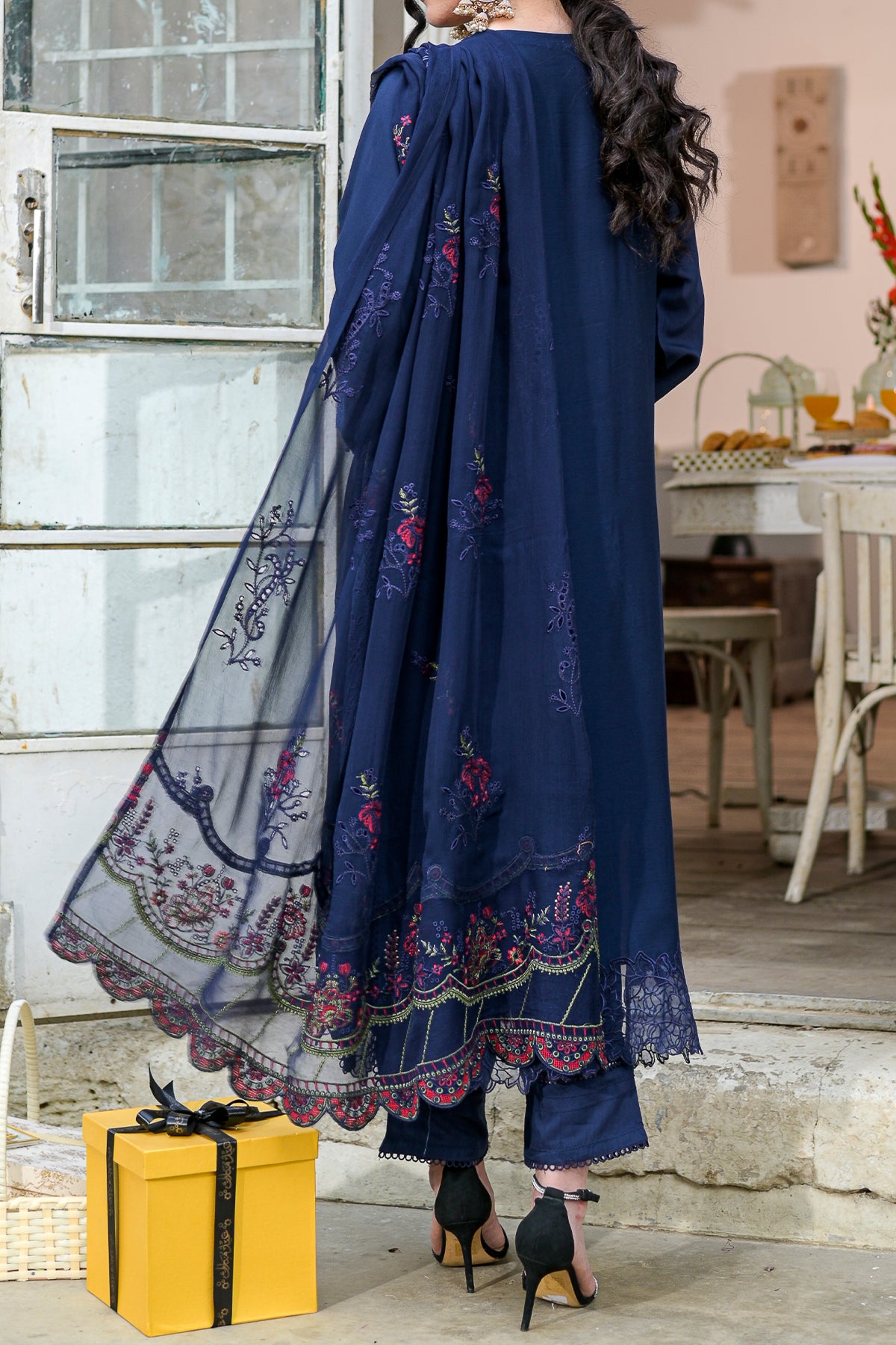 Blue Embroidered Viscose 3-Piece Suit | Hand Beading | Zarufa Creations | VS-597