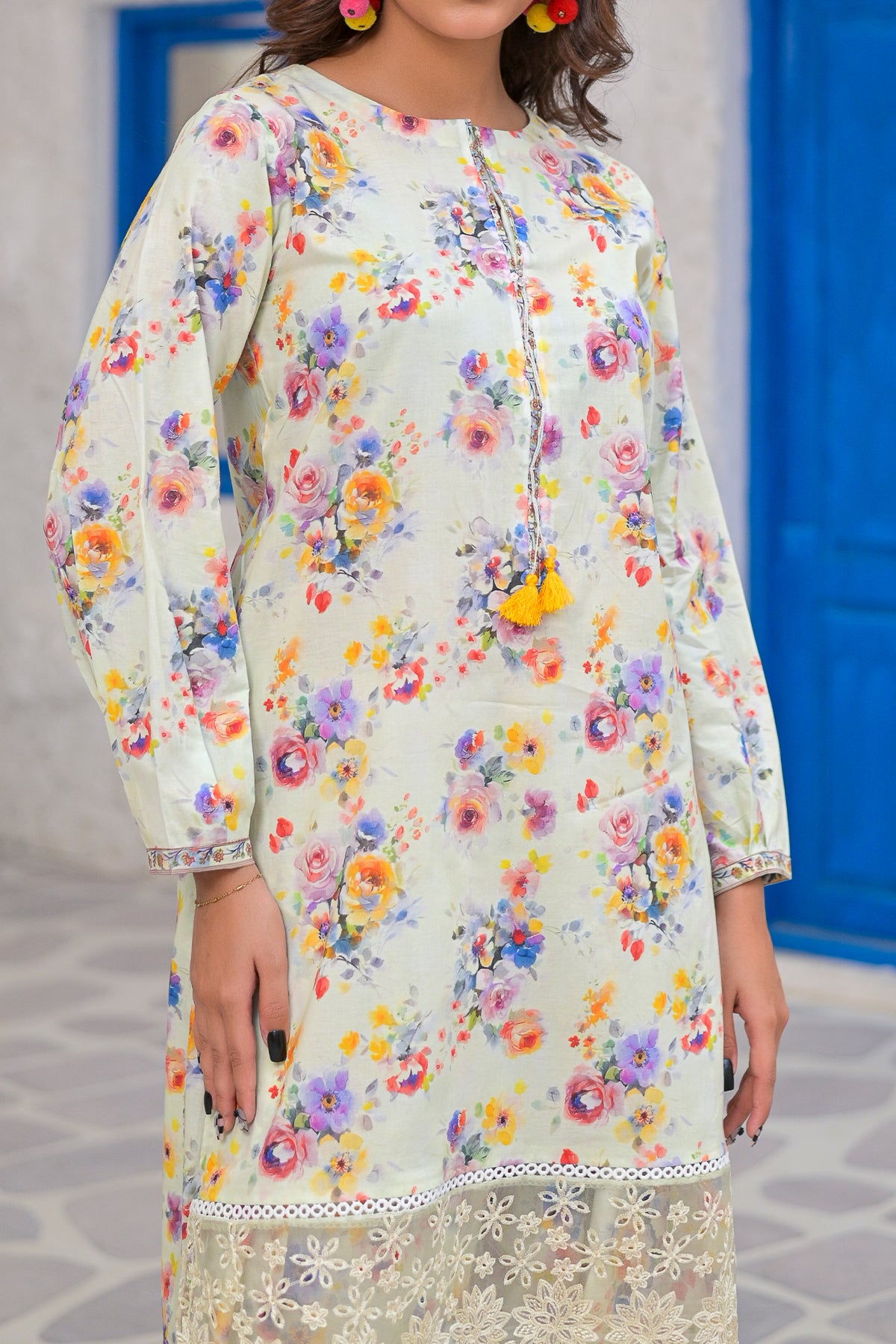 Milky White Digital Print Lawn 2-Piece | Embroidered Patch Shirt & Printed Shalwar | DPC-435