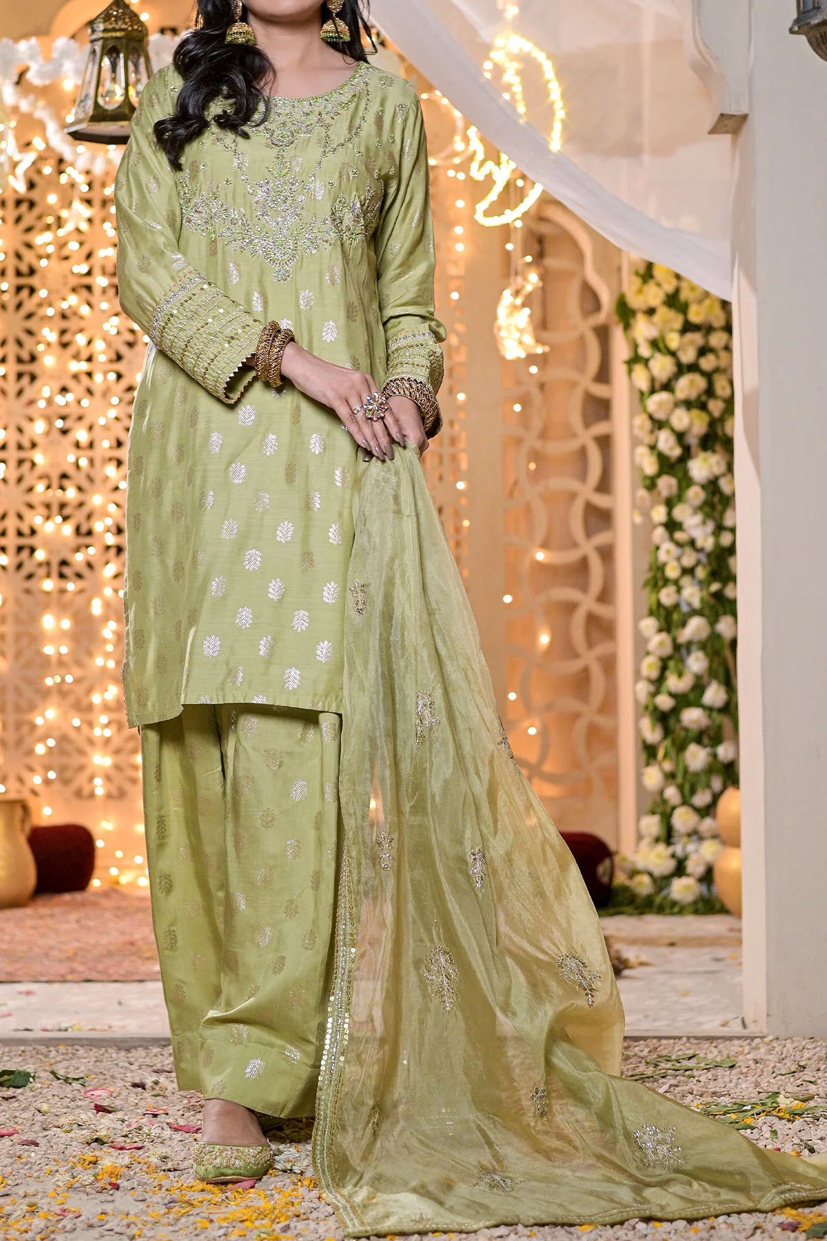 Green Embroidered Pakistani & Indian Salwar Kameez | Women's Ready-to-Wear 3 Piece Luxury Pret Suit | VS 596