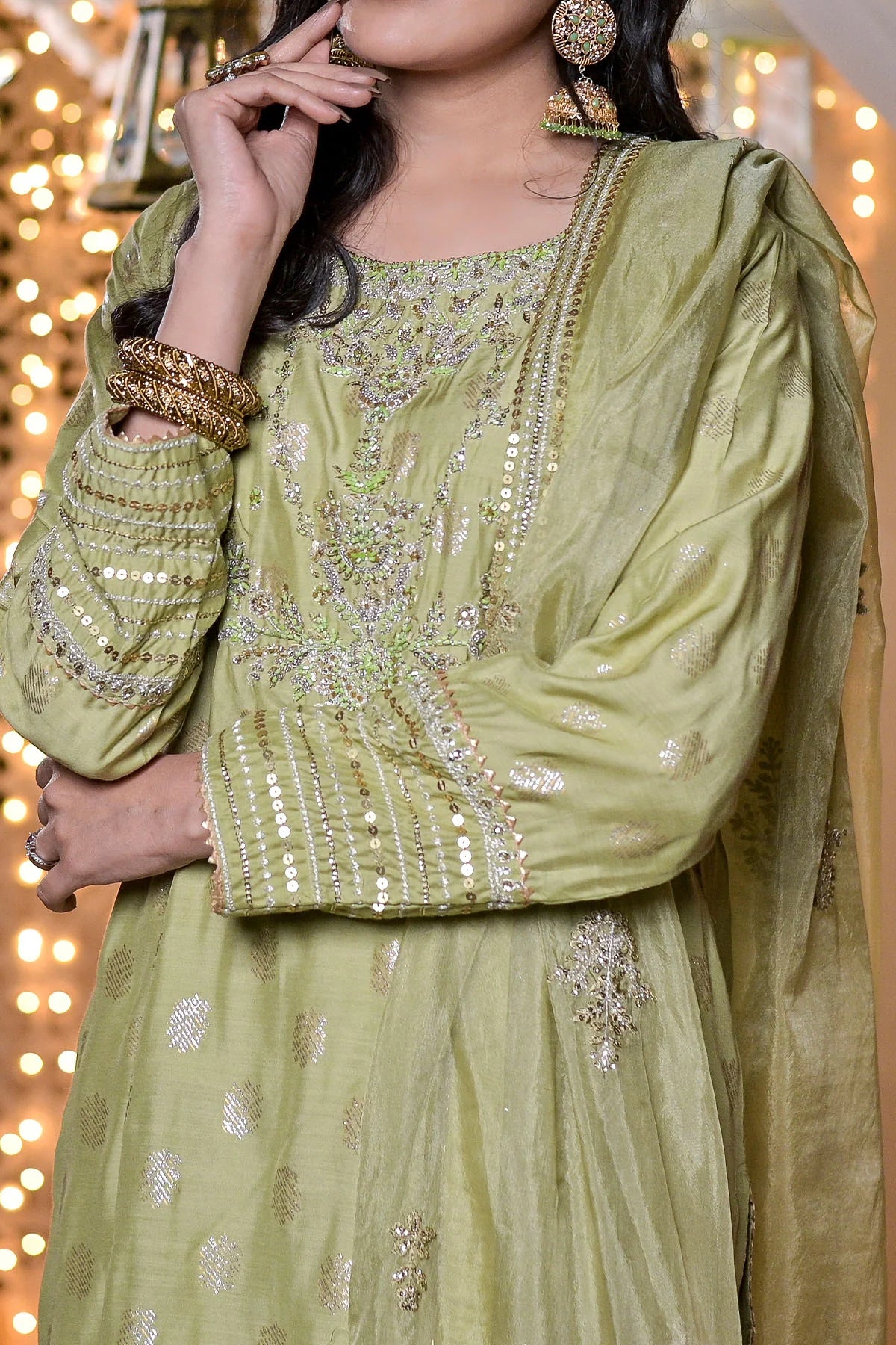 Green Embroidered Pakistani & Indian Salwar Kameez | Women's Ready-to-Wear 3 Piece Luxury Pret Suit | VS 596