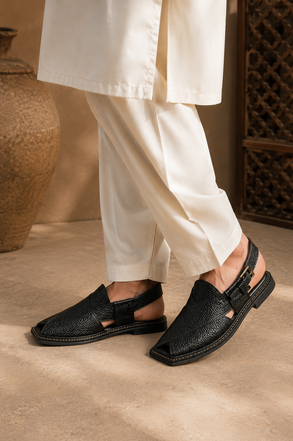 Men's Black Peshawari Chappal | Traditional Pakistani Footwear | J. 005 | US