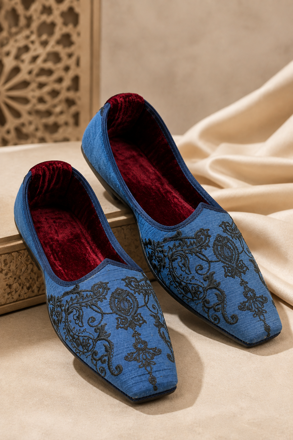 Blue Embroidered Loafers for Men – Velvet Ethnic Wedding & Festive Footwear
