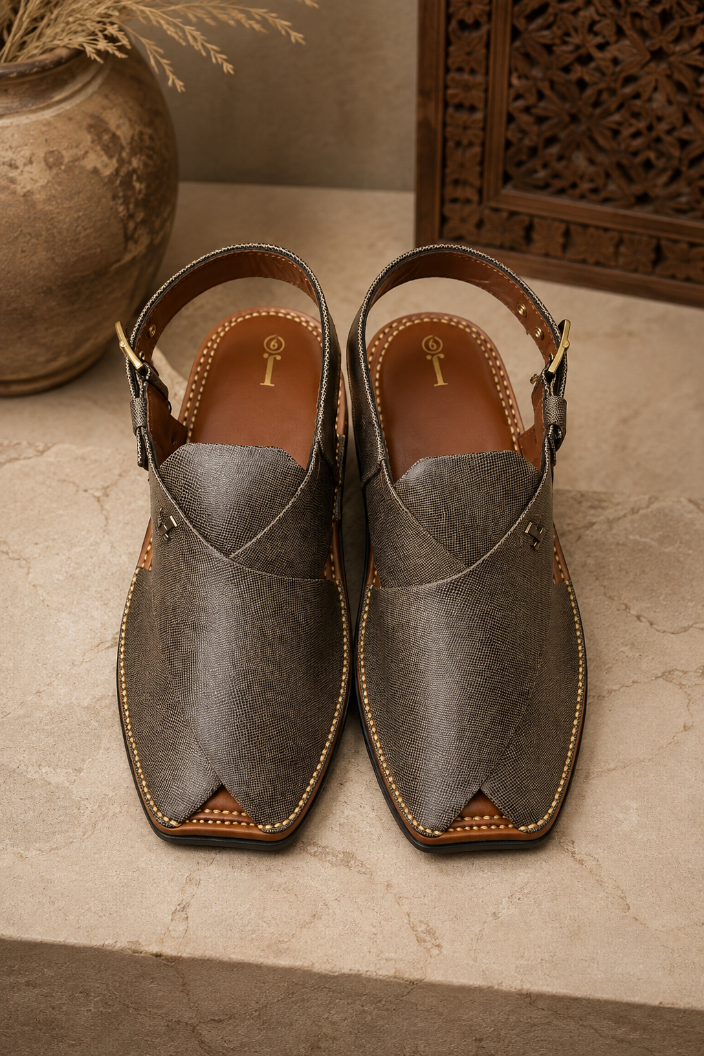 Men's Brown Peshawari Chappal | Traditional Pakistani Leather Sandal | J. | 001
