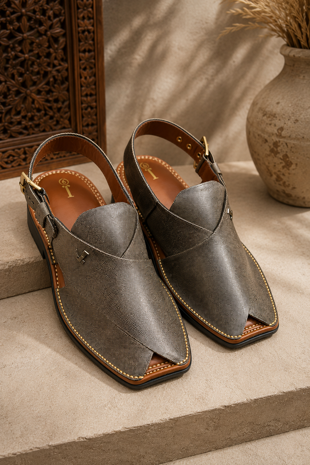 Men's Brown Peshawari Chappal | Traditional Pakistani Leather Sandal | J. | 001