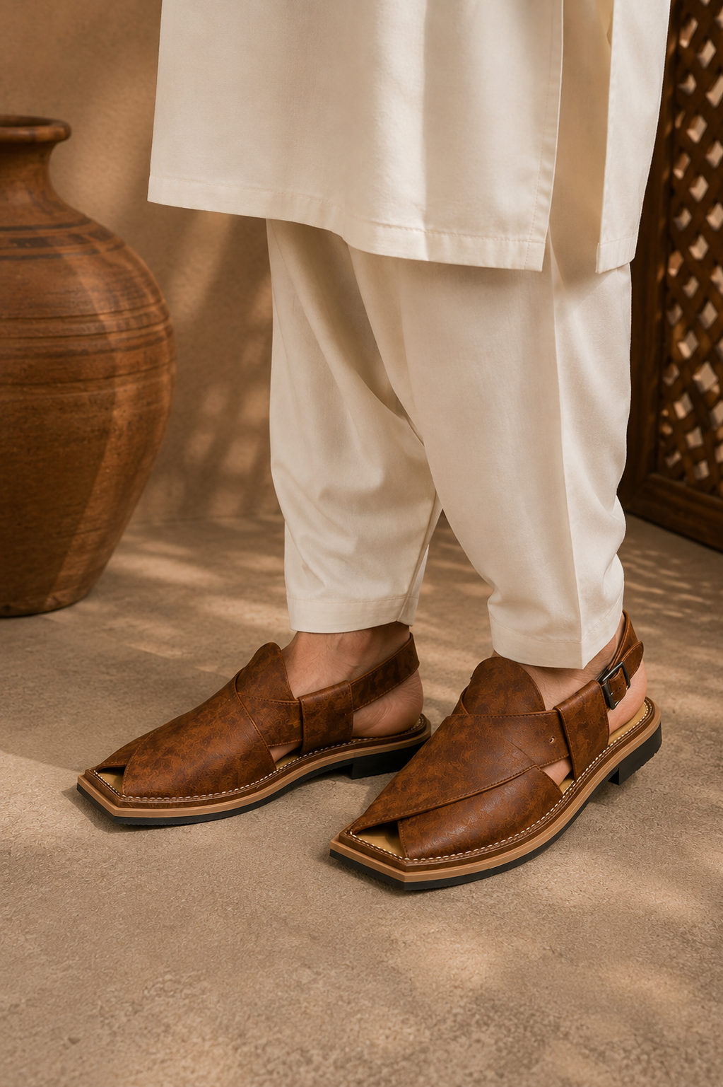 Men's Brown Peshawari Chappal | J. Traditional Pakistani Footwear in US | 007