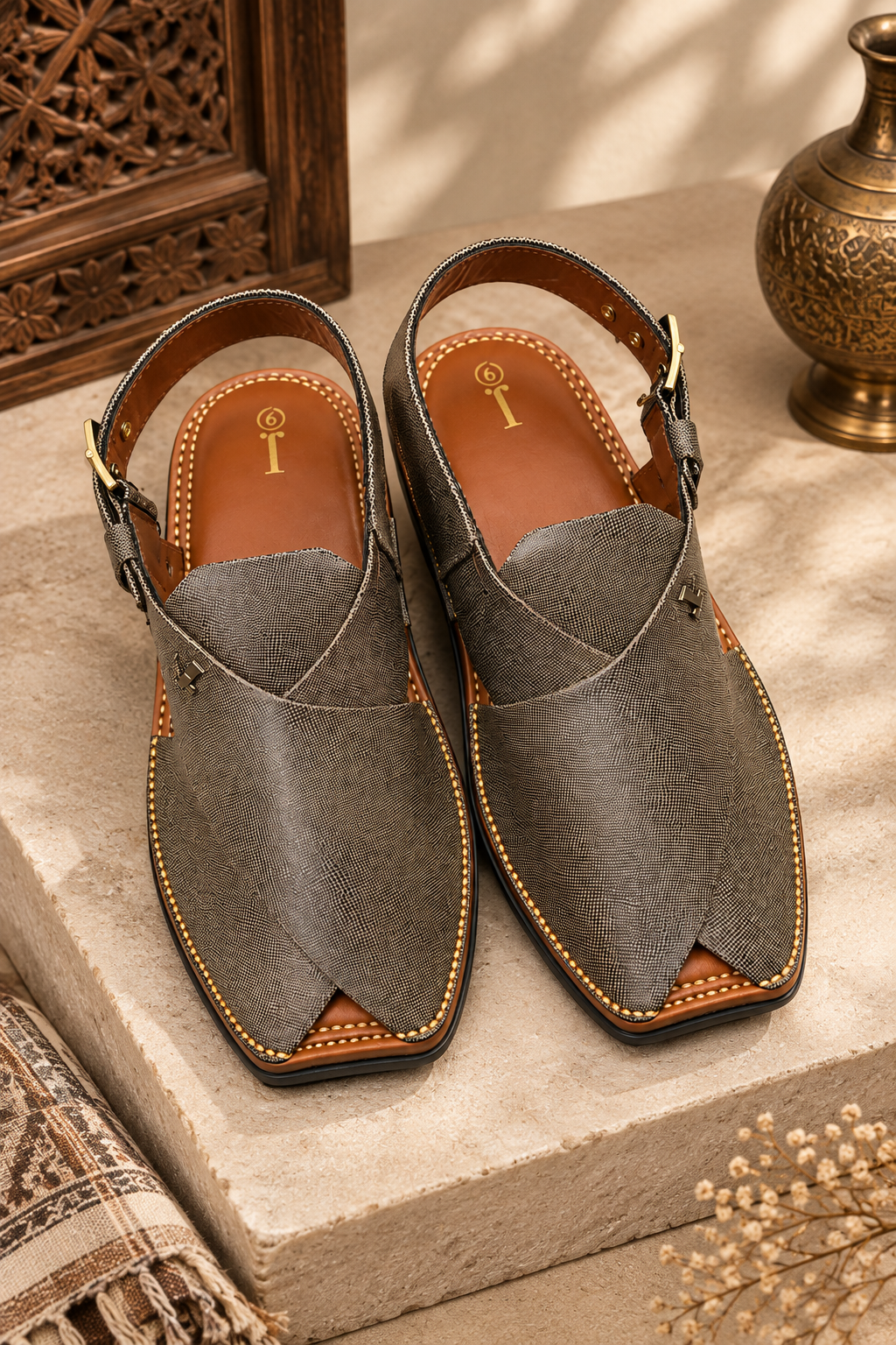Men's Brown Peshawari Chappal | Traditional Pakistani Leather Sandal | J. | 001